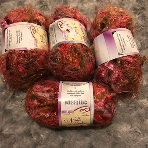 Needle Crafters Metallic Pink Yarn (50 yrd) 100% Polyester Lot of Four